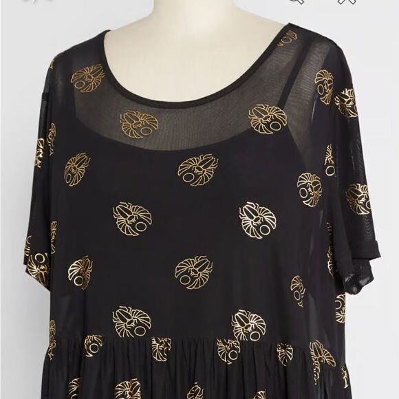 Black Friday Totally Buggin' Babydoll Dress Mesh Black Metallic Bug Print XS NWT - Picture 3 of 11